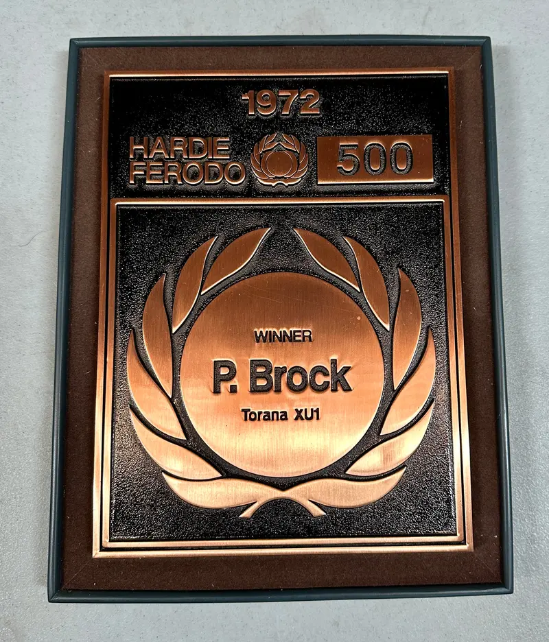 1:1 1972 Hardie-Ferodo Bathurst 500 Winner Plaque -- Peter Brock -- Biante 1