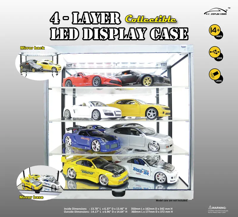 1:18/1:24 Display Case 4-Layer W/ Led Lights -- White -- King Creations 1