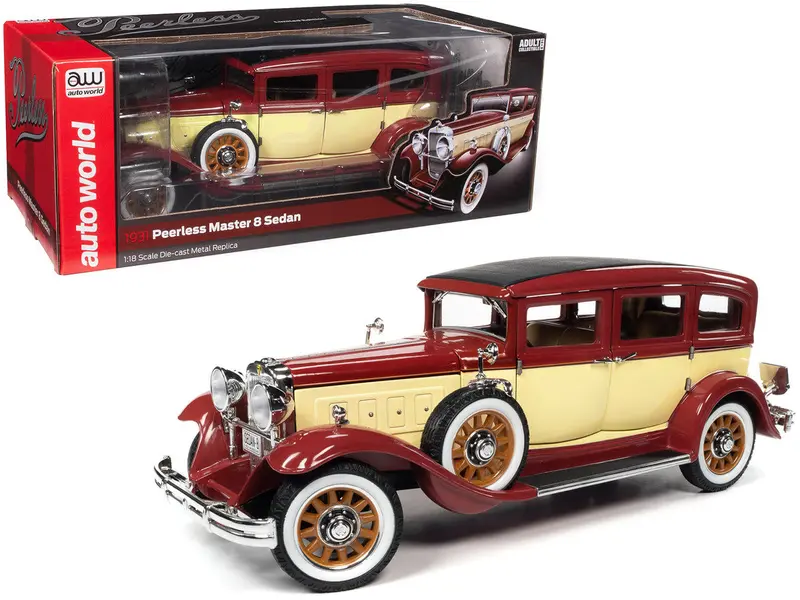 1:18 1931 Peerless Master 8 Sedan -- Maroon/Cream -- Auto World 1