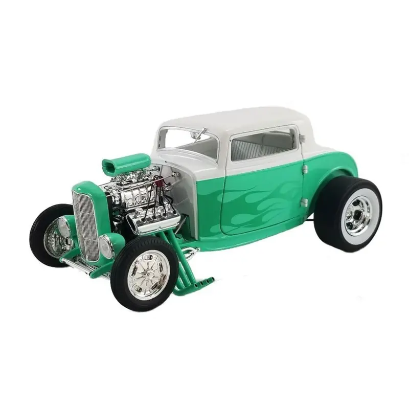 1:18 1932 Blown Ford 3 Window -- Teal/White W/Flames -- Acme Hot Rod 1