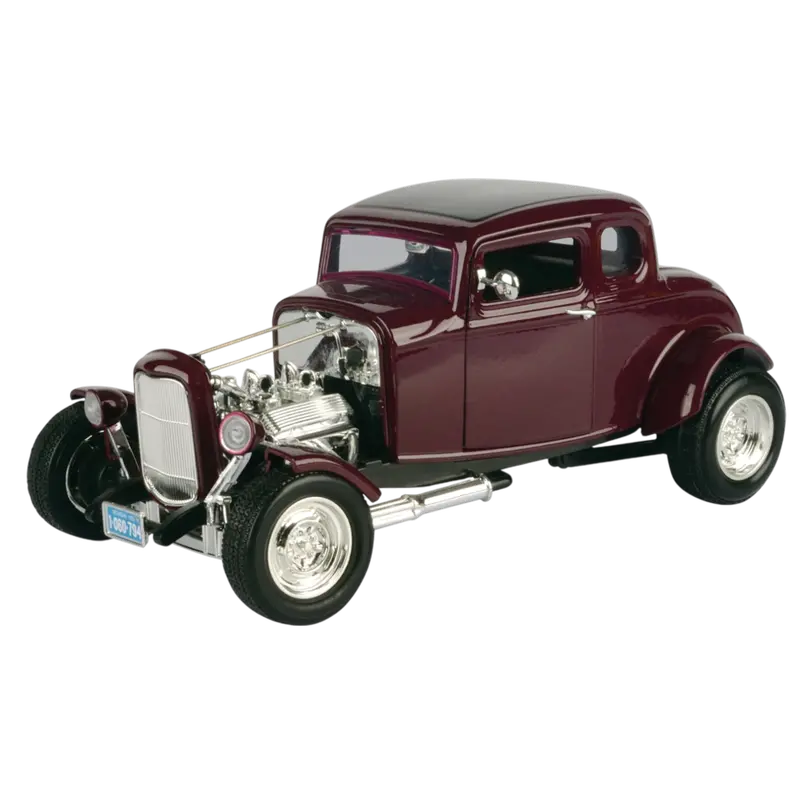 1:18 1932 Ford 5-Window Coupe Hot Rod -- Dark Red Metallic -- Motormax 1