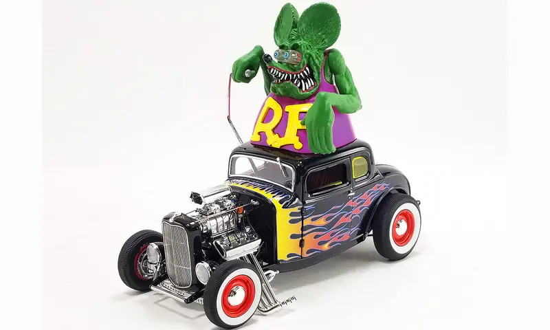 1:18 1932 Ford Blown 5 Window Coupe -- Black W/Rat Fink Figurine -- Acme 1