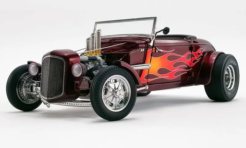 1:18 1934 Ford Roadster Hot Rod -- Brandywine Burgundy W/Flames -- Acme/Gmp 1