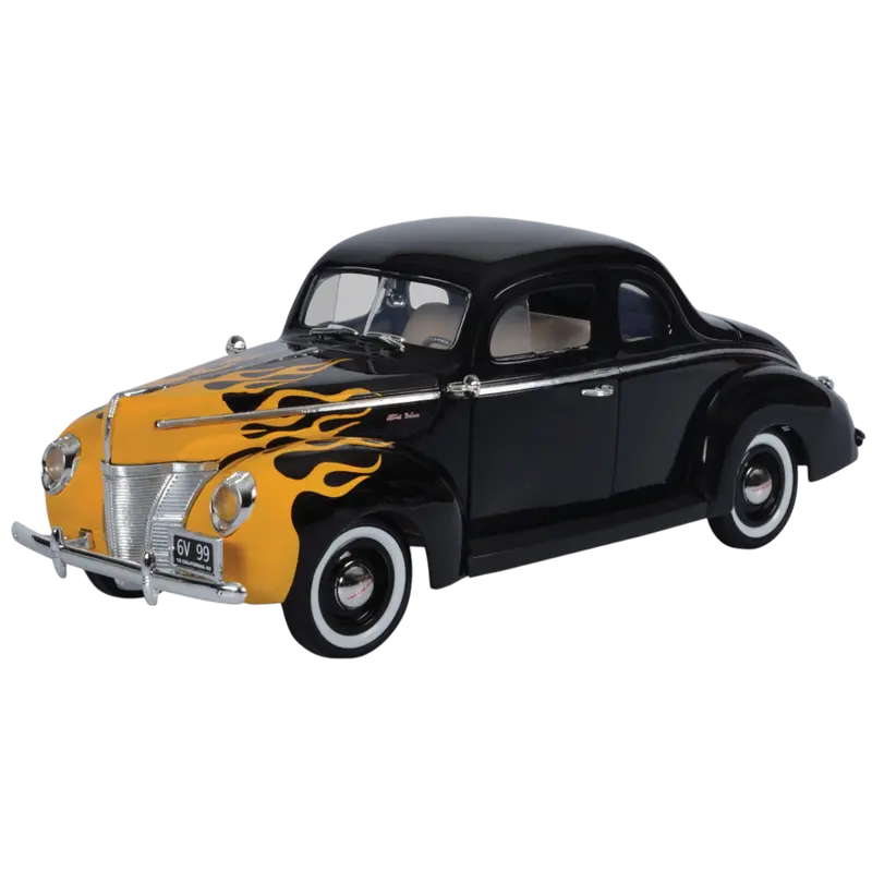 1:18 1940 Ford Deluxe -- Black W/Flames -- Motormax 1