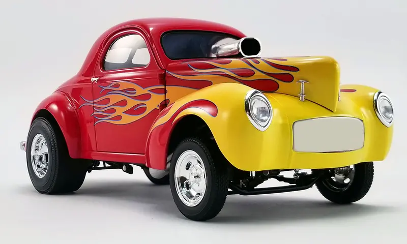 1:18 1941 Willys Gasser -- Red W/Yellow Flames -- Acme 1