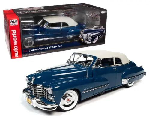 1:18 1947 Cadillac Series 62 Soft Top -- Blue/White -- Auto World 1