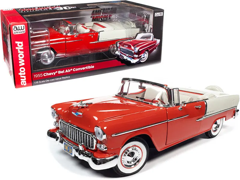 1:18 1955 Chevrolet Bel Air Convertible -- Red/White -- American Muscle 1