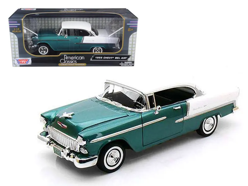 1:18 1955 Chevrolet Bel Air Hard Top -- Green Metallic/White -- Motormax 1