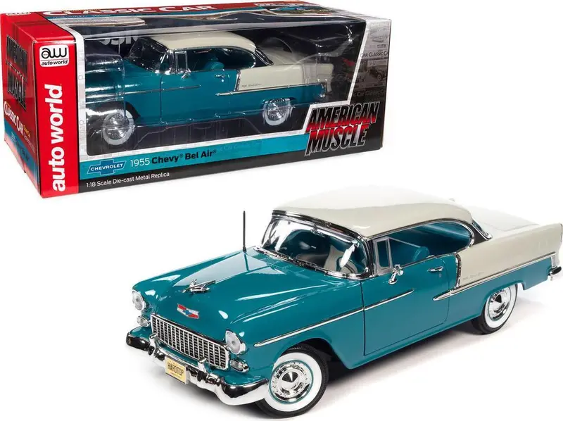 1:18 1955 Chevrolet Bel-Air -- Skyline Blue/India Ivory -- American Muscle 1