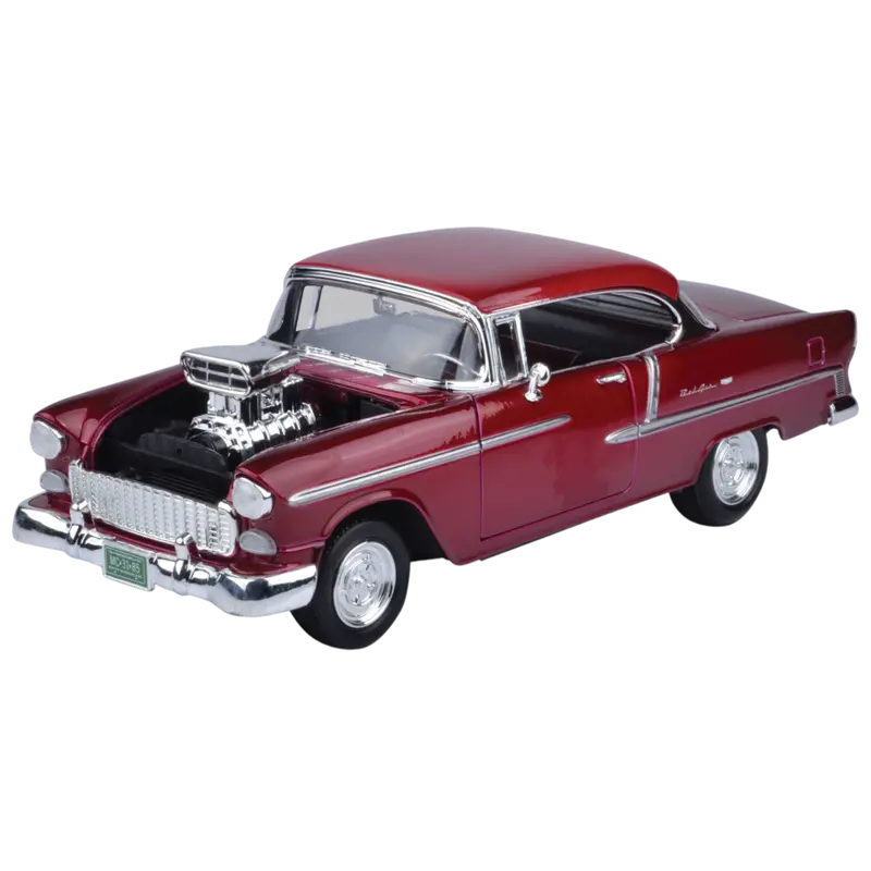 1:18 1955 Chevrolet Bel Air W/Supercharger -- Maroon -- Motormax 1