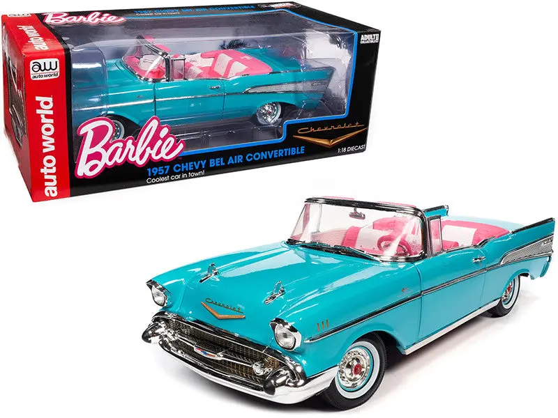 1:18 1957 Chevrolet Bel Air Convertible -- Barbie Aqua Blue -- Auto World 1