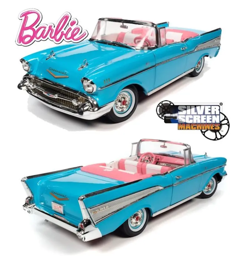 1:18 1957 Chevrolet Bel Air Convertible -- Barbie Aqua Blue -- Auto World 2