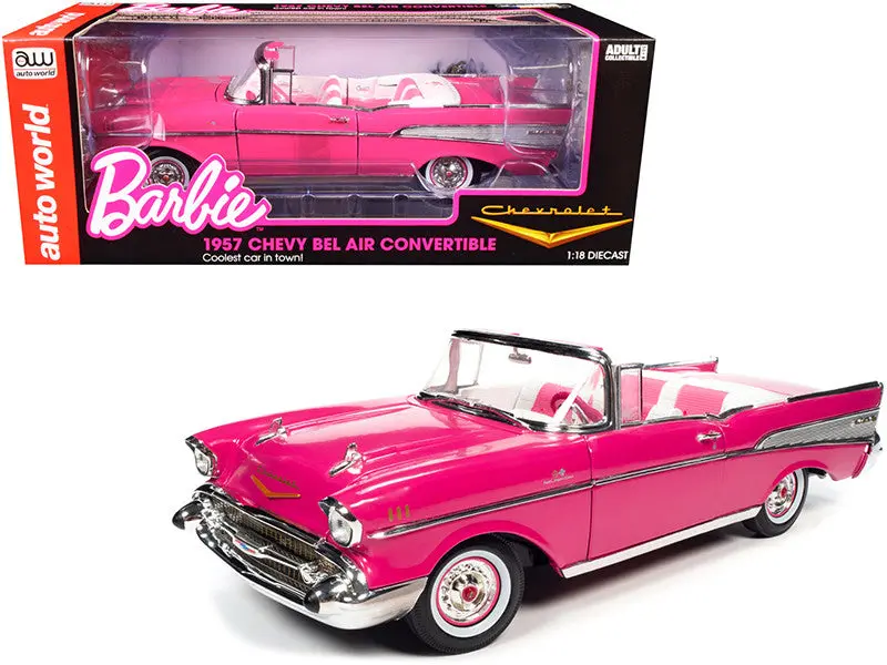 1:18 1957 Chevrolet Bel Air Convertible -- Barbie Pink -- Auto World 1