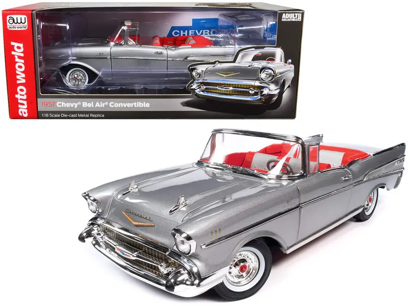 1:18 1957 Chevrolet Bel Air Convertible -- Inca Silver Metallic -- Auto World 1