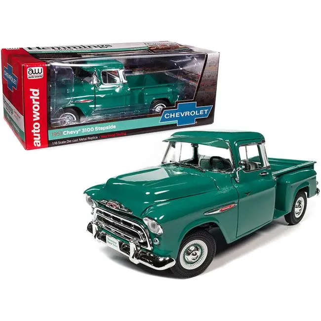 1:18 1957 Chevy 3100 Stepside Pickup Truck -- Ocean Green -- Auto World 1