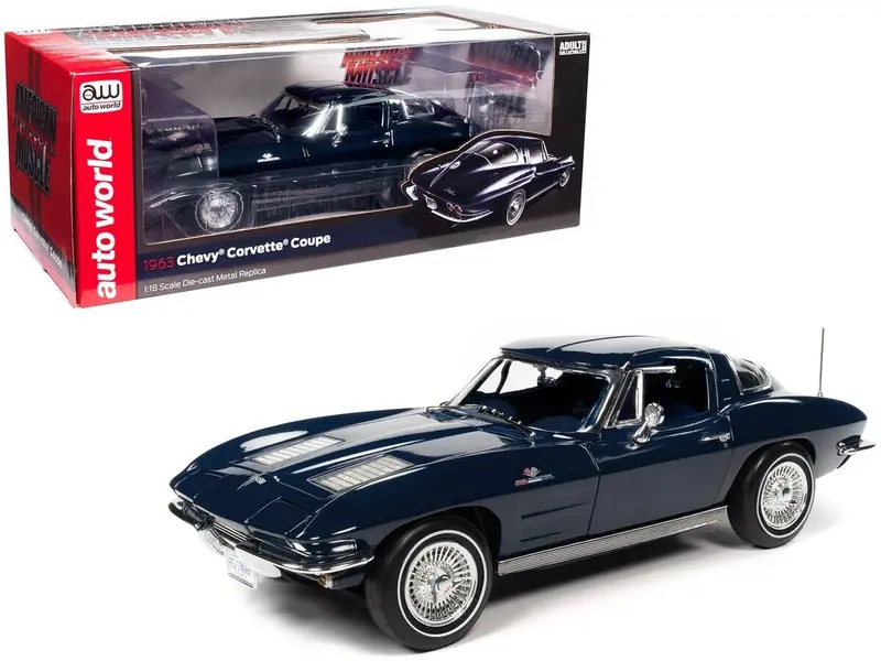 1:18 1963 Chevrolet Corvette Stingray -- Daytona Blue -- American Muscle 1