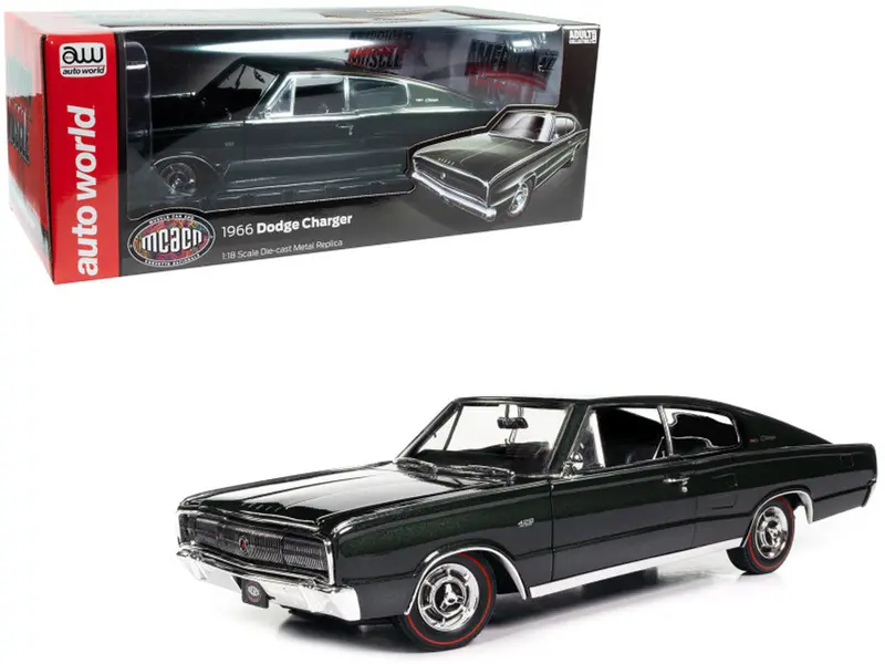 1:18 1966 Dodge Charger Hardtop -- Dark Green Metallic -- American Muscle 1