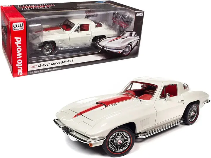 1:18 1967 Chevrolet Corvette 427 Coupe -- White W/Red Stripe -- American Muscle 1
