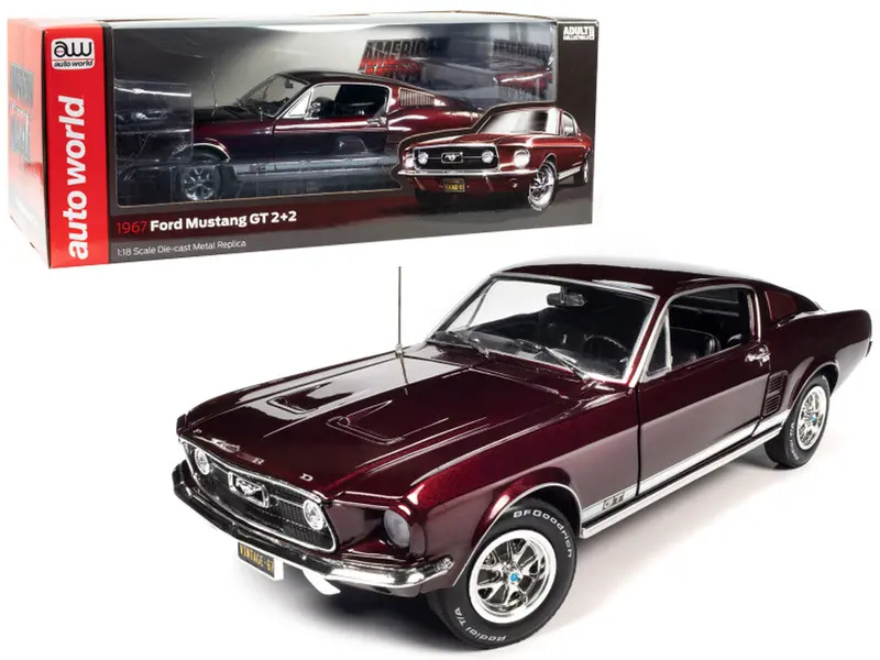 1:18 1967 Ford Mustang 2+2 Gt -- Vintage Burgundy -- American Muscle 1