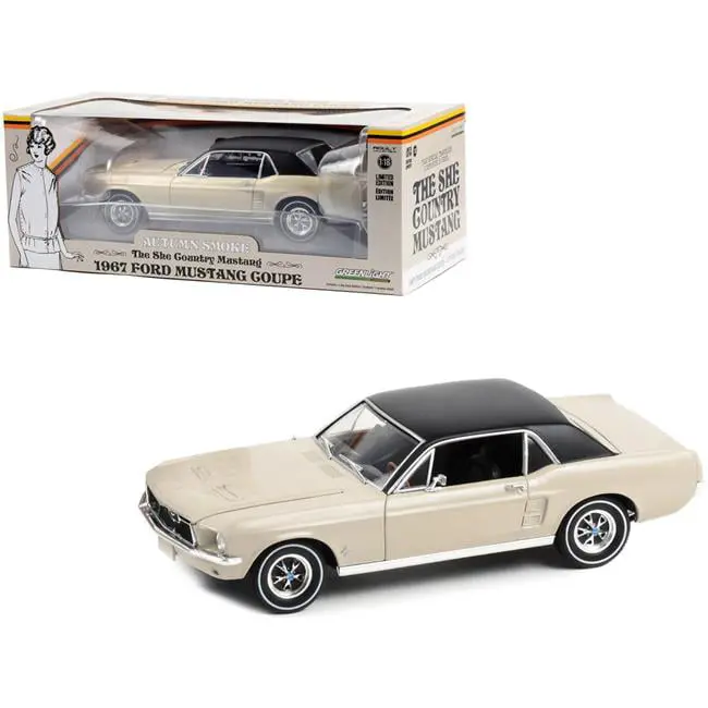 1:18 1967 Ford Mustang Coupe -- Autumn Smoke (Beige) -- Greenlight 1
