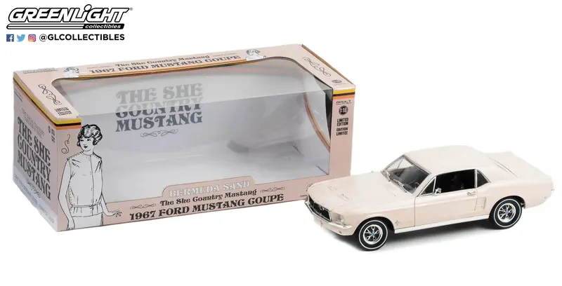 1:18 1967 Ford Mustang Coupe -- Bermuda Sand (Pink) -- Greenlight 1