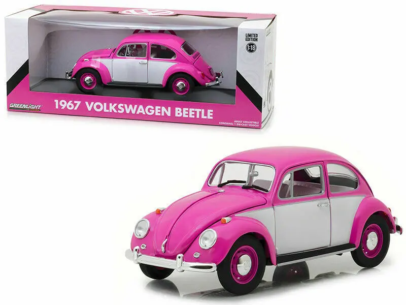 1:18 1967 Volkswagen (Vw) Beetle -- Pink/White -- Greenlight 1