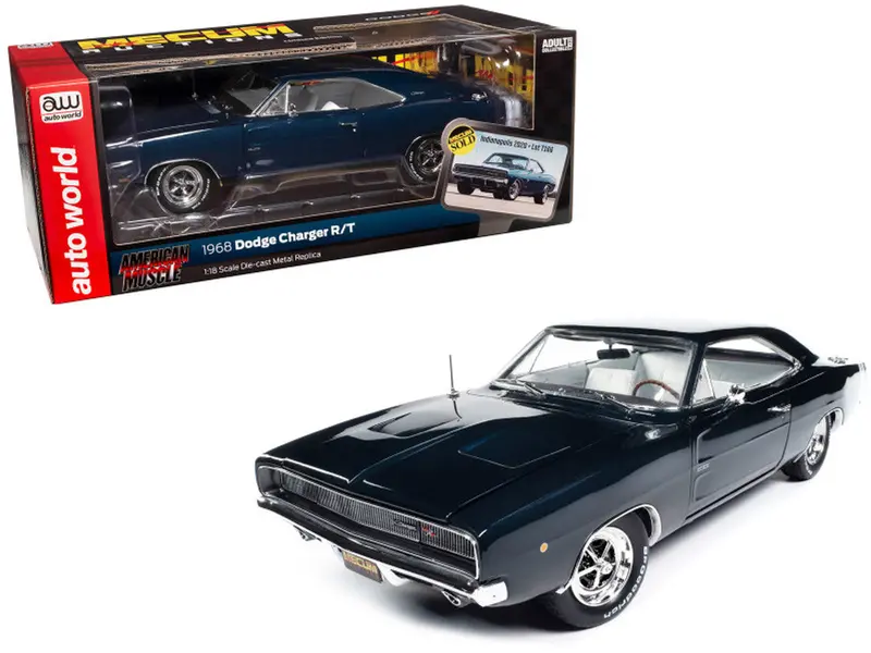 1:18 1968 Dodge Charger R/T --  Metallic Blue With White Stripes -- American Mus 1