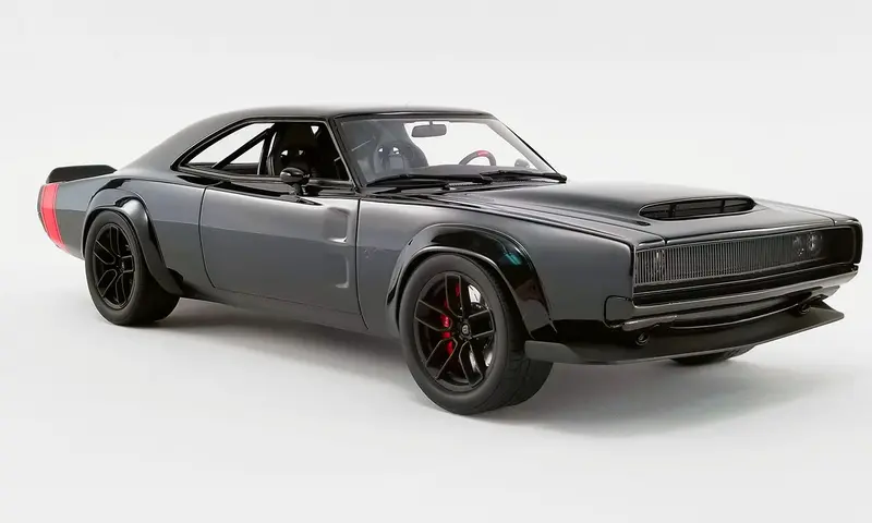 1:18 1968 Dodge Super Charger - Sema Concept -- Black W/Red Stripes -- Gt Spirit 1