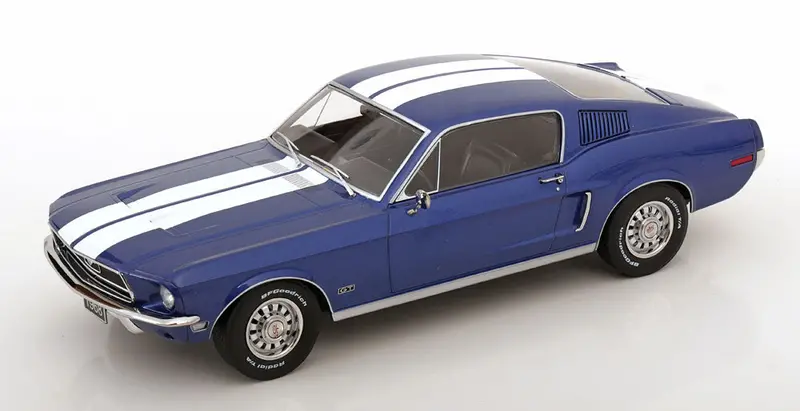 1:18 1968 Ford Mustang Gt Fastback -- Blue W/White Stripes -- Kk-Scale 1
