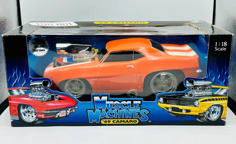 1:18 1969 Chevrolet Camaro -- Orange W/White Stripes -- Muscle Machines 1