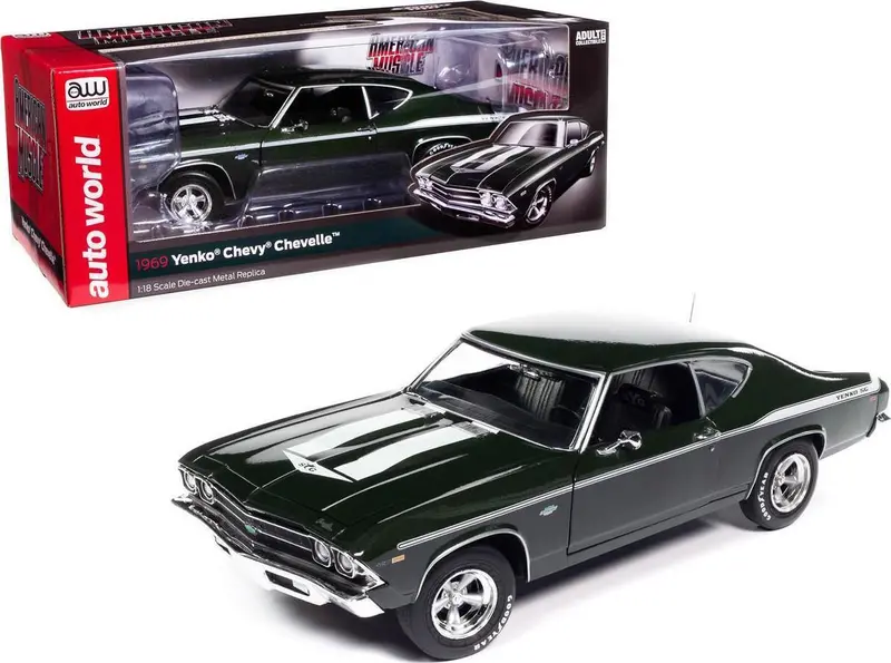 1:18 1969 Chevrolet Chevelle Yenko -- Dark Green -- American Muscle 1