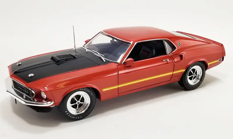 1:18 1969 Ford Mustang 428 Cobra Jet -- Indian Fire (Maroon) -- Acme 1