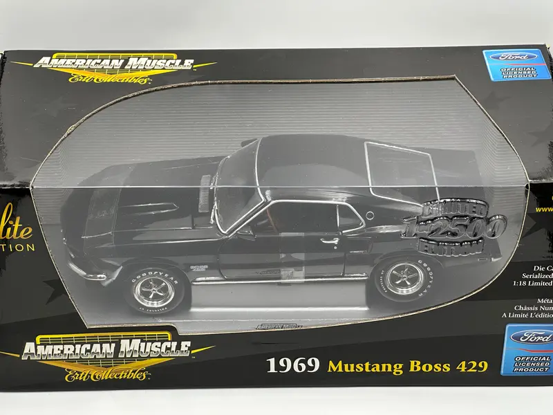 1:18 1969 Ford Mustang Boss 429 -- Black -- American Muscle 1