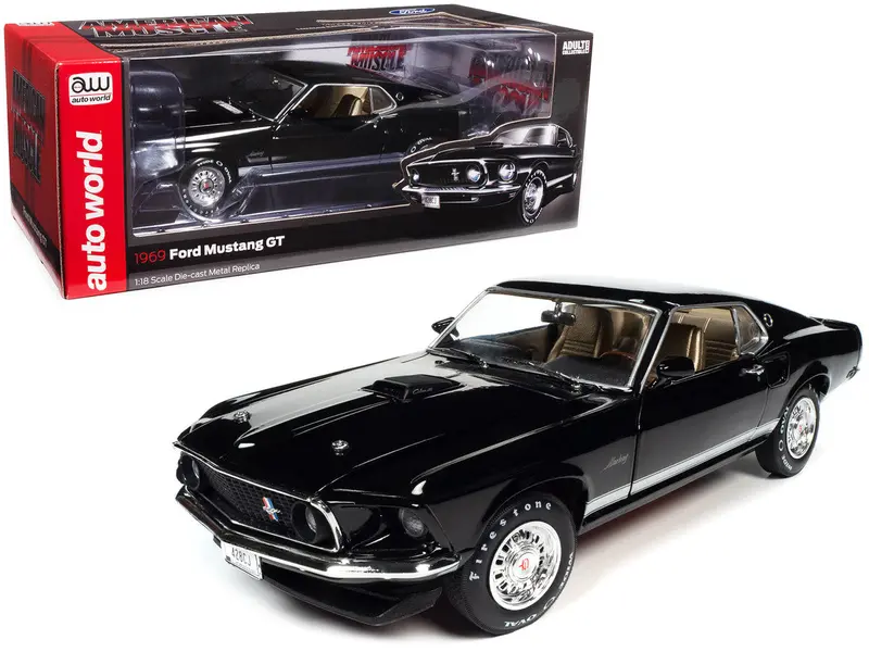 1:18 1969 Ford Mustang Gt 2+2 -- Raven Black -- American Muscle 1