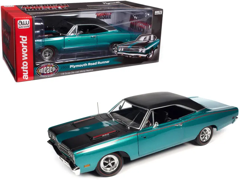 1:18 1969 Plymouth Road Runner -- Seafoam Turquoise Metallic -- American Muscle 1