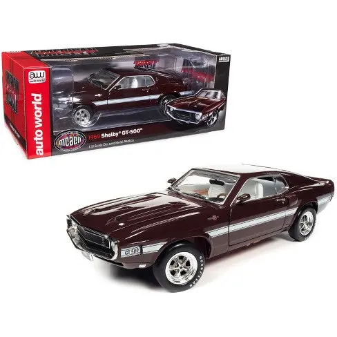 1:18 1969 Shelby Mustang Gt-500 -- Maroon W/White Stripes -- American Muscle 1