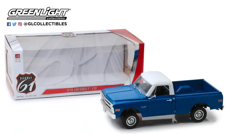 1:18 1970 Chevrolet C10 W/Lift Kit -- Blue/White -- Highway 61 1