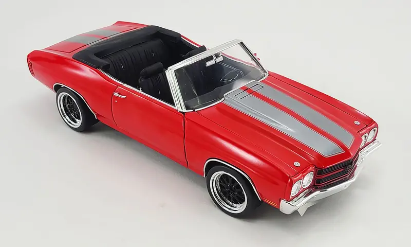 1:18 1970 Chevrolet Chevelle Convertible Restomod -- Red W/Grey Stripes -- Acme 1