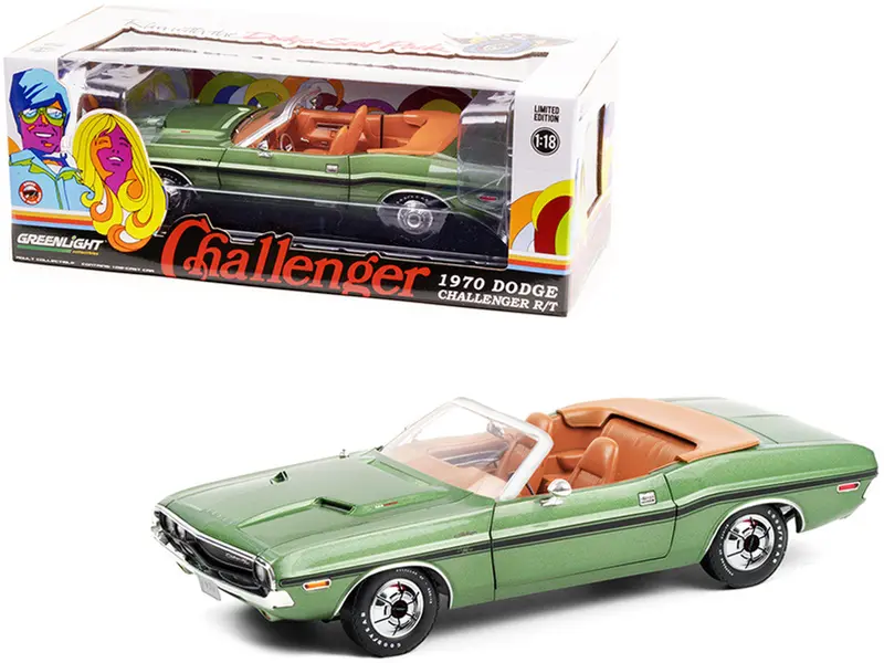 1:18 1970 Dodge Challenger R/T Convertible -- Green Metallic -- Greenlight 1