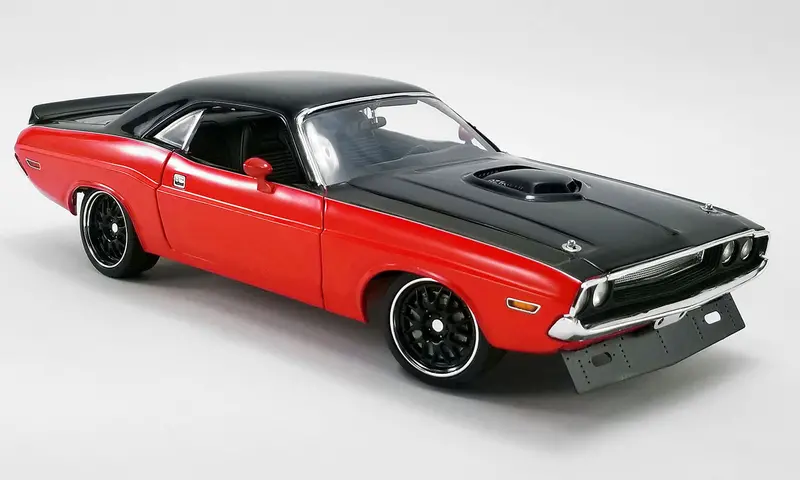 1:18 1970 Dodge Challenger R/T Street Fighter -- Red/Black -- Acme 1