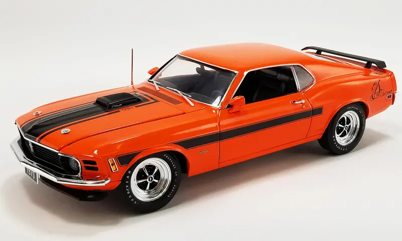 1:18 1970 Ford Mustang Mach 1 Sidewinder Special -- Calypso Coral Orange -- Acme 1