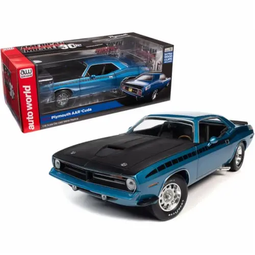 1:18 1970 Plymouth Aar Cuda 340 -- Blue Fire Metallic -- American Muscle 1