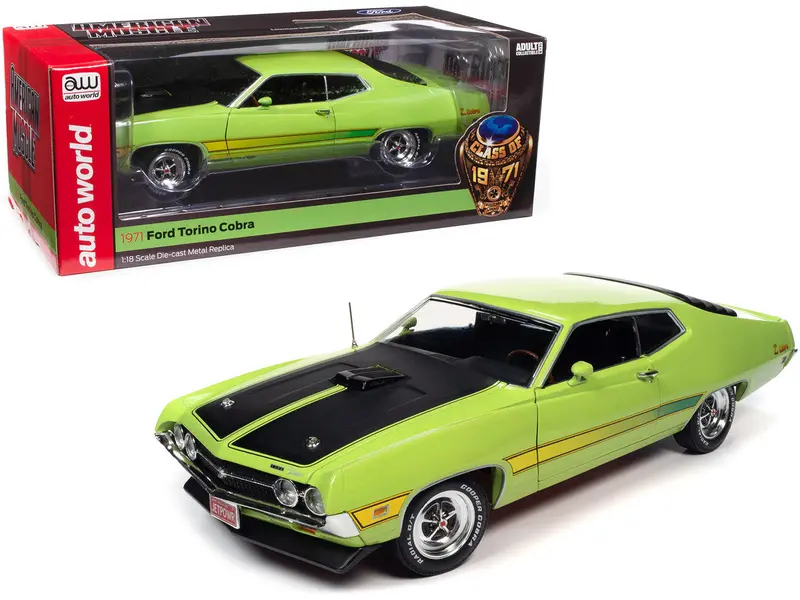 1:18 1971 Ford Torino Cobra -- Lime Green W/Matt Black Hood -- American Muscle 1