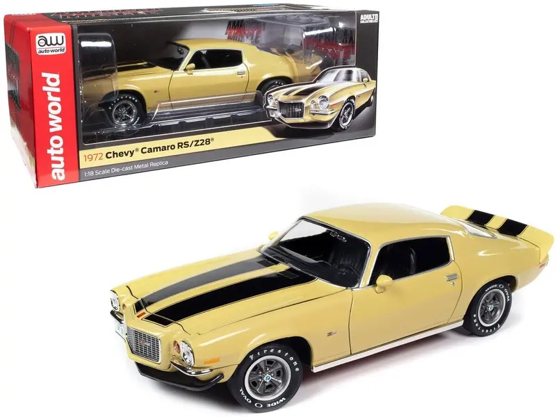 1:18 1972 Chevrolet Camaro Rs Z28 -- Yellow W/Black Stripes -- American Muscle 1