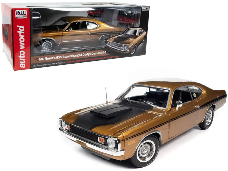 1:18 1972 Mr Norm's Dodge Demon Gss -- Gold Metallic -- American Muscle 1