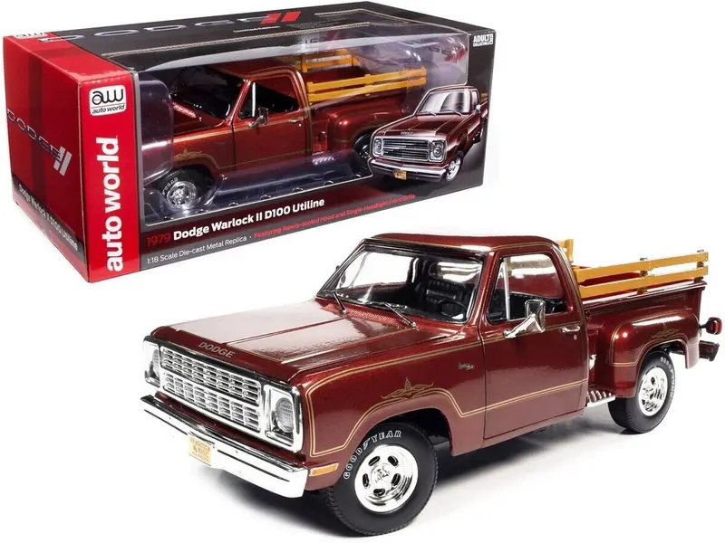 1:18 1979 Dodge D100 Stepside Warlock Ii -- Canyon Red (Maroon) -- Auto World 1