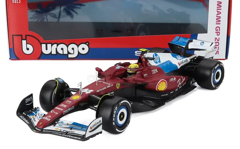 1:18 2025 Lewis Hamilton -- Miami Gp -- #44 Ferrari Sf-25 -- Bburago F1 1