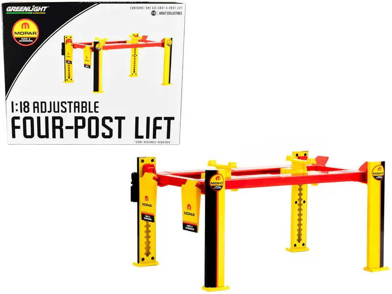 1:18 Adjustable 4-Post Hoist -- Mopar Black/Yellow -- Greenlight 1