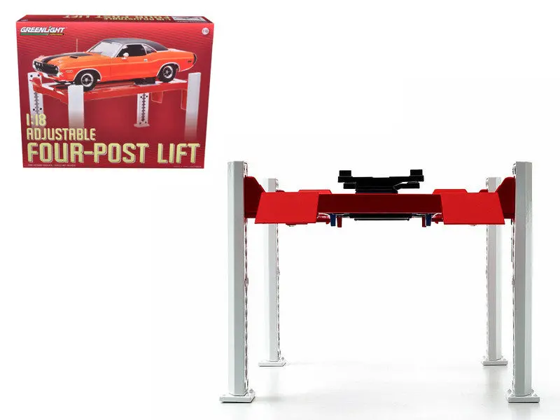 1:18 Adjustable 4-Post Hoist -- Red/White -- Greenlight 1