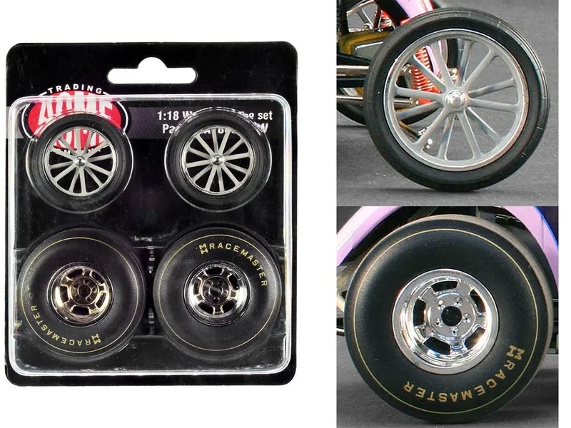1:18 Altered Dragster Wheel & Tyre Set -- Grey/Chrome -- Acme 1